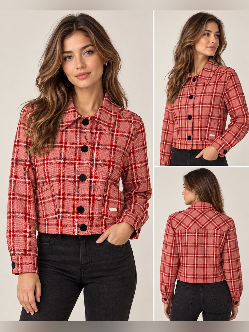 Scotch & Soda Good Luck Charm Red Plaid Cropped Jacket L Made Italy